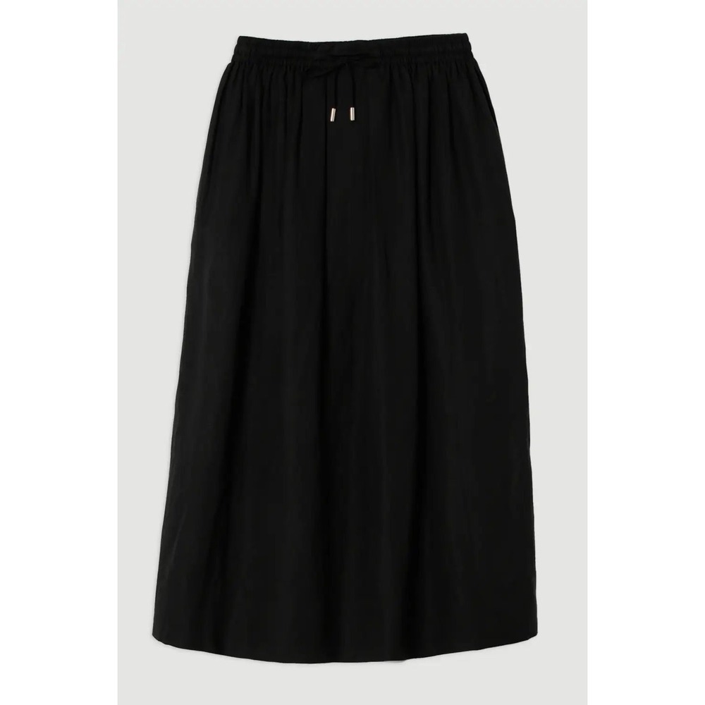 Karen Millen Linen Woven Tie Wrap Midi Skirt Black Size 6 New With Tags